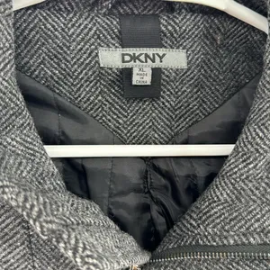 DKNY Charcoal Herringbone wool blend coat zip and button closure winter warm xl thumbnail 6