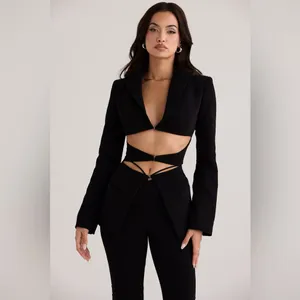 HOUSE OF CB Black Layla V‎ Front Trousers NWOT Size S thumbnail 9
