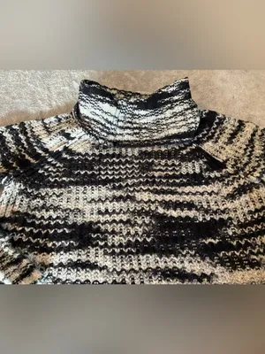 Ana Brand Cozy Black & White Turtleneck Sweater - Women's Oversized Knit Size M thumbnail 2