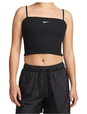 Nike Sportswear Essentials Women Black Ribbed Cami Crop Top‎ DQ5922-010 Medium thumbnail 1