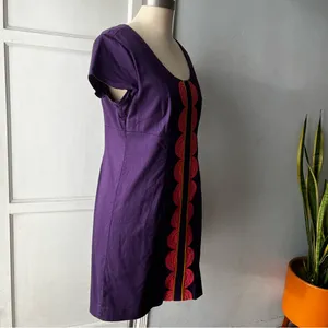Boden• Purple and Coral Appliqué 100% cotton Sheath Dress• Sz 10P thumbnail 5
