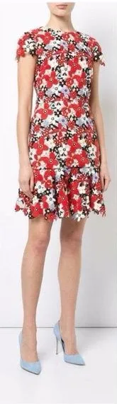 Alice + Olivia Imani Red Fit Flare Guipure Lace Overlay Floral Mini Dress Red 2 thumbnail 1