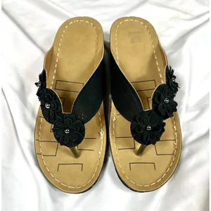 Lightweight Low Wedge Thong Sandals Black 10 thumbnail 9