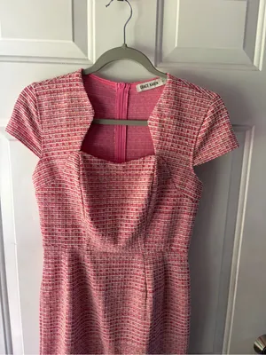 Grace Karin Pink Tweed Square Neck Mini Fit and Flare Dress Sz S VTG 60s Insp thumbnail 5