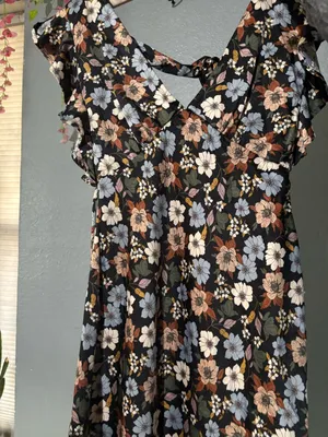 Altar'd State Floral Ruffle-Sleeve V-Neck Dress in Black thumbnail 5