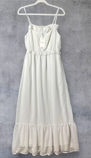 Prómesa New Chiffon Maxi White‎ Ruffle Bodice Adjustable Straps Dress Medium thumbnail 1