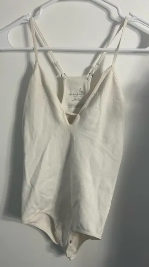 Free People White Ribbed Bodysuit thumbnail 1