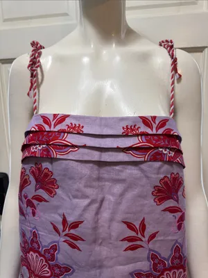 Farm Rio Porcelain Garden Linen Sleeveless Lavender Floral Embroidery Dress S M thumbnail 3