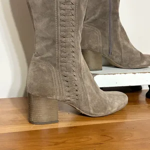 Franco Sarto Kearny Taupe Suede Tall Braided Block Heel Boots Womens Size 8M thumbnail 2