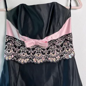 Vintage Gunne Sax Jessica McClintock Black Prom Mini Dress Ribbon Goth Retro Y2K thumbnail 3