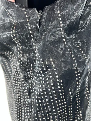 Black Rhinestone-Trim Midi Slip Dress with Spaghetti Straps-Size 12 thumbnail 7