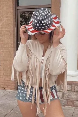 Tan Fringe Suede Jacket Size L thumbnail 1
