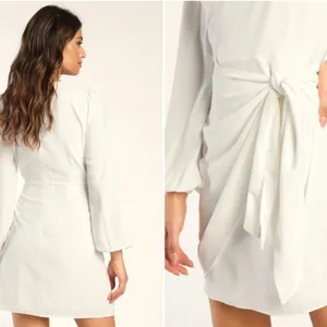 LULU's Bachelorette Engagement Bridal Sexy Long Sleeve Wrap Mini Dress thumbnail 3