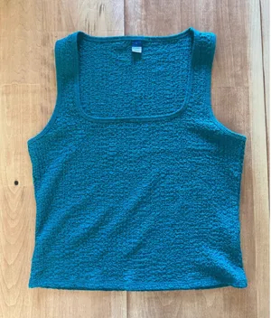 Old Navy Womens Teal Blue Popcorn Bubble Crinkle Square Neck Tank Top Large‎ thumbnail 1
