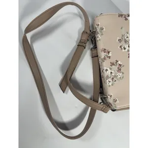 Nine West Beige Floral Crossbody Bag Chain Accents Snap Closure Detachable Str thumbnail 8