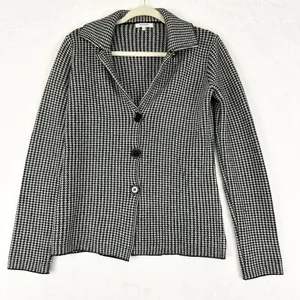 Bartolini Wool Cashmere Houndstooth Cardigan Sweater Jacket Size Medium Black thumbnail 1