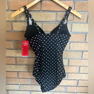 NWT SPANX Womens Black Polka Dot Adjustable Ruched One Piece Swimsuit Size 6 thumbnail 4