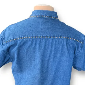 Vintage Studded Denim Western Shirt Medium Blue 90s Boho Festival‎ Cowgirl Top thumbnail 6