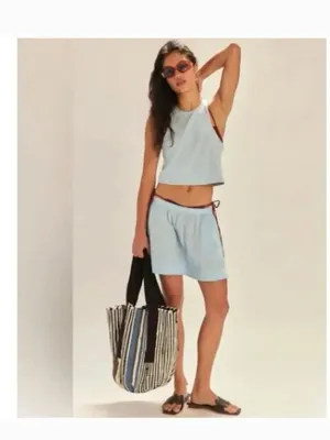 NEW Free People free-est Milani Tank Top Mini Skirt Boho Cotton Set Blue Large thumbnail 3