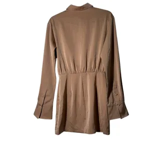 REVOLVE XS mini shirt dress in brown satin Women ALL THE WAYS Long Sleeve thumbnail 3