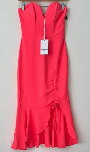 NWT Amanda Uprichard S Rayna Dress in Fluro Pink Ruched Strapless Dress thumbnail 1