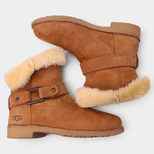 UGG Cedric Womens 8 Chestnut Suede Sheepskin Cuff Buckle Boots thumbnail 11