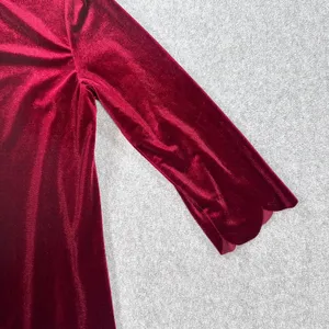 Entro Velvet Mini Dress Women's Small Red Lace Neck Scallop Hem 3/4 Sleeve thumbnail 9