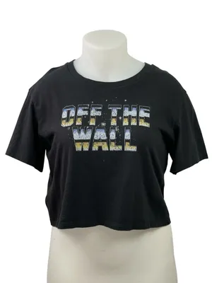 Vans Off The Wall Women's Black Short Sleeve Boxy T Shirt Tee Crop Top Size M thumbnail 1