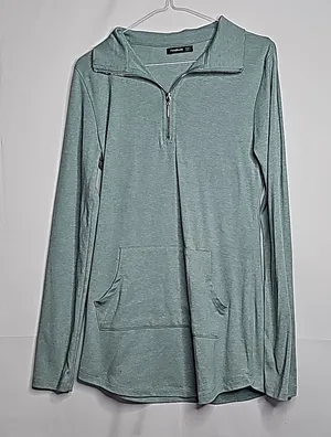 Patty Boutik 1/4 zip light green collared kangaroo pocket long sleeve shirt sz L thumbnail 1