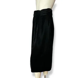 Vintage Velvet Skirt‎ Gathered Waistband Black Midi Straight Michelle Stuart thumbnail 16