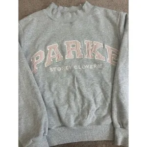Parke X Stoney Clover Lane Grey Pink Varsity Mockneck Sweatshirt S/m thumbnail 4
