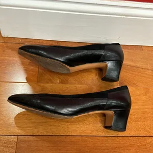 SALVATORE FERRAGAMO Black Suede ‎ and Leather Square Toe Heels Pumps Sz 8 thumbnail 6