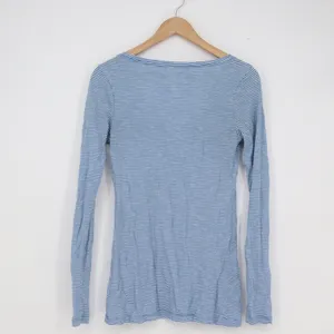Old Navy Womens Blue White Striped Ruffle Henley Long Sleeve Top Tall Medium thumbnail 6
