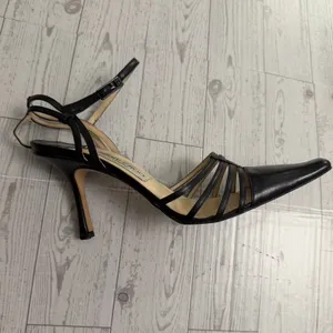 00s Y2k‎ JIMMY CHOO Black Strappy Cut Out Pointed Toe Stiletto Heeled Shoes 38.5 thumbnail 9