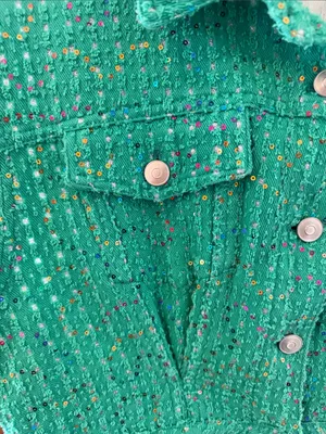 Peach Love California Green Tweed Sequin Utility Romper Size Medium Tournament thumbnail 4