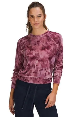 Lululemon Velour Warm Down Crew Cassis Tie Dye Cropped Sweatshirt‎ 12 thumbnail 1