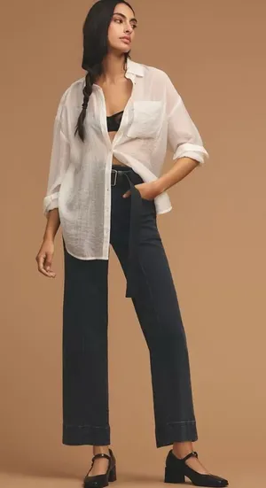 Anthropologie Pilcro The Skipper Seamed High-Rise Cropped Wide-Leg Jeans‎ Sz 28 thumbnail 1