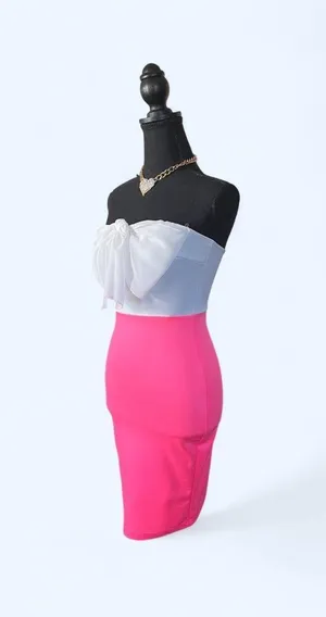 Vintage Y2K McBling Barbiecore Pink Bow Mini Dress size XS 💗 thumbnail 1