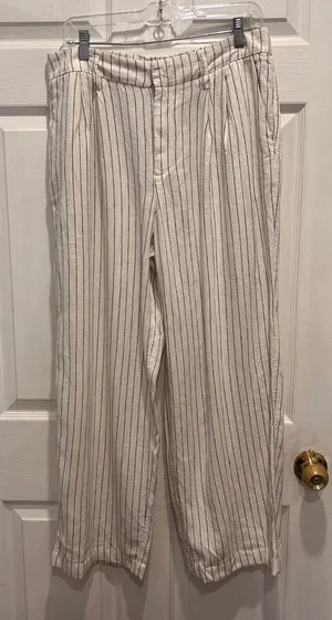 A New Day Women's Striped High Waist Pants Size‎ 10 Career Casual Linen Blend thumbnail 1
