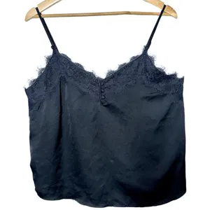 Abercrombie & Fitch Black Satin Lace V-Neck Camisole Tank Top Womens Size Large thumbnail 1