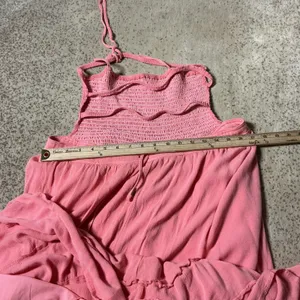 Lillusory Pink Cottagecore Smocked Halter Maxi Dress Tiered‎ Ruffle Boho Dress S thumbnail 6
