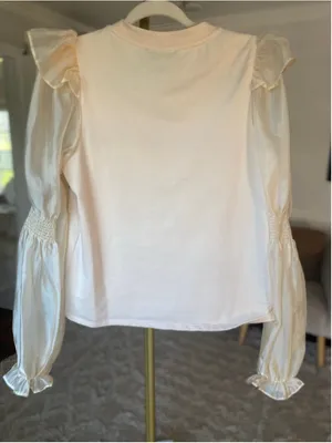 Anthropologie Puff Sleeve Cream Blouse Coquette Romantic Old Money Parisian Boho thumbnail 3