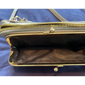 Forever Lonny Floral Embroidered Crossbody Wallet Bag Grey with Gold Hardware thumbnail 7