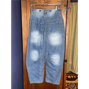Barrel Leg Patchwork Jeans Denim Blue Cropped High Rise Size 28 Boho Indie Viral thumbnail 4