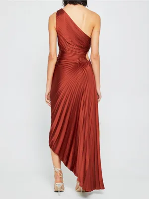 NWT Few Moda Perko Dress size XS Rust pleated one shoulder cut out maxi ALC opt thumbnail 2