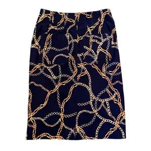 Maeve x Anthropologie The Colette Skirt Navy Gold Chain Motif | Size Small thumbnail 2