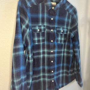 💙Mossimo Supply Co. Blue and Black Plaid Botton Down Shirt thumbnail 2