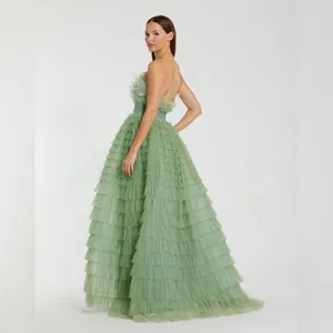 MAC DUGGAL 20530 Green Strapless Ruffle Gown with Feathers thumbnail 6