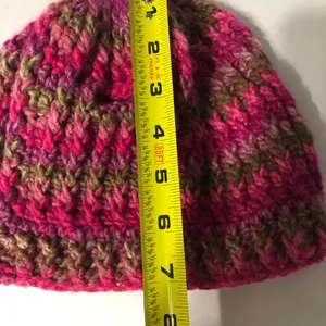 Handmade crochet knit winter hat with pony hole pink and brown tones fits‎ women thumbnail 6