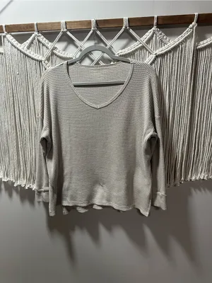 American Eagle Outfitters Beige Waffle Knit Long Sleeve Tee thumbnail 4